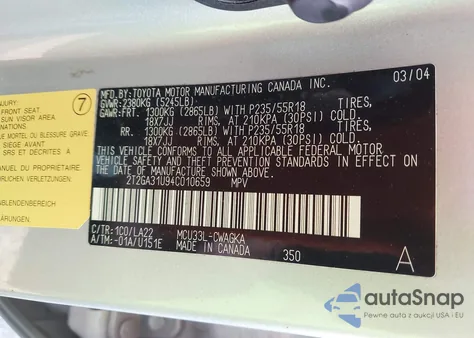 2004 Lexus Rx 330 z USA, uszkodzony, nr VIN 2T2GA31U94C010659